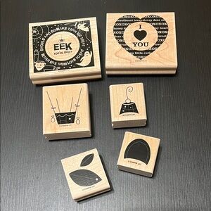 Wooden Rubber Stamp Set with Halloween and Love Designs